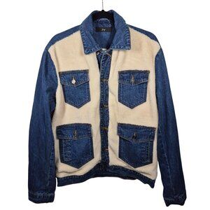Juny Jacket Mens M Blue Denim Sherpa Trucker Jacket Fleece Lining Outdoor
